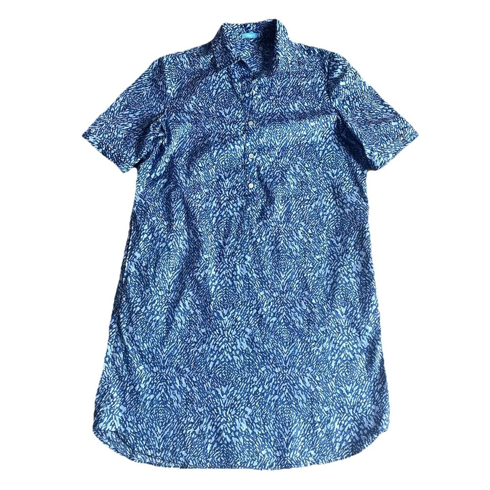 J. McLaughlin Arissa Shirt Dress Medium Navy Beatriz Print Curved Hem‎ Collar